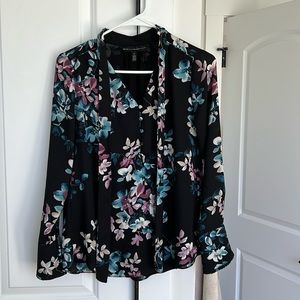 Black and Blue Floral Long Sleeve Top